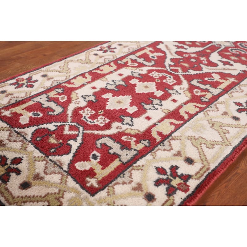 Red Oushak Indian Runner Rug Hand-Knotted Wool Carpet - 2'6"x 9'9"