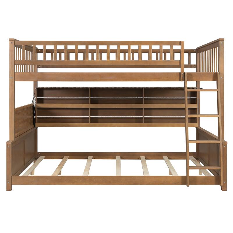 Full XL over Queen Bunk Bed with Integrated Shelving, Color-Changing Lights and Pegboard