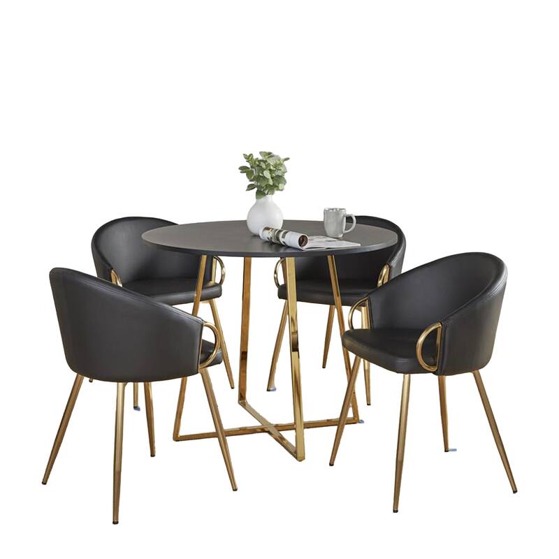Silver Orchid Pugo-Battista Gold 5-Piece Dining Set - Black Faux Leather/Black Wood