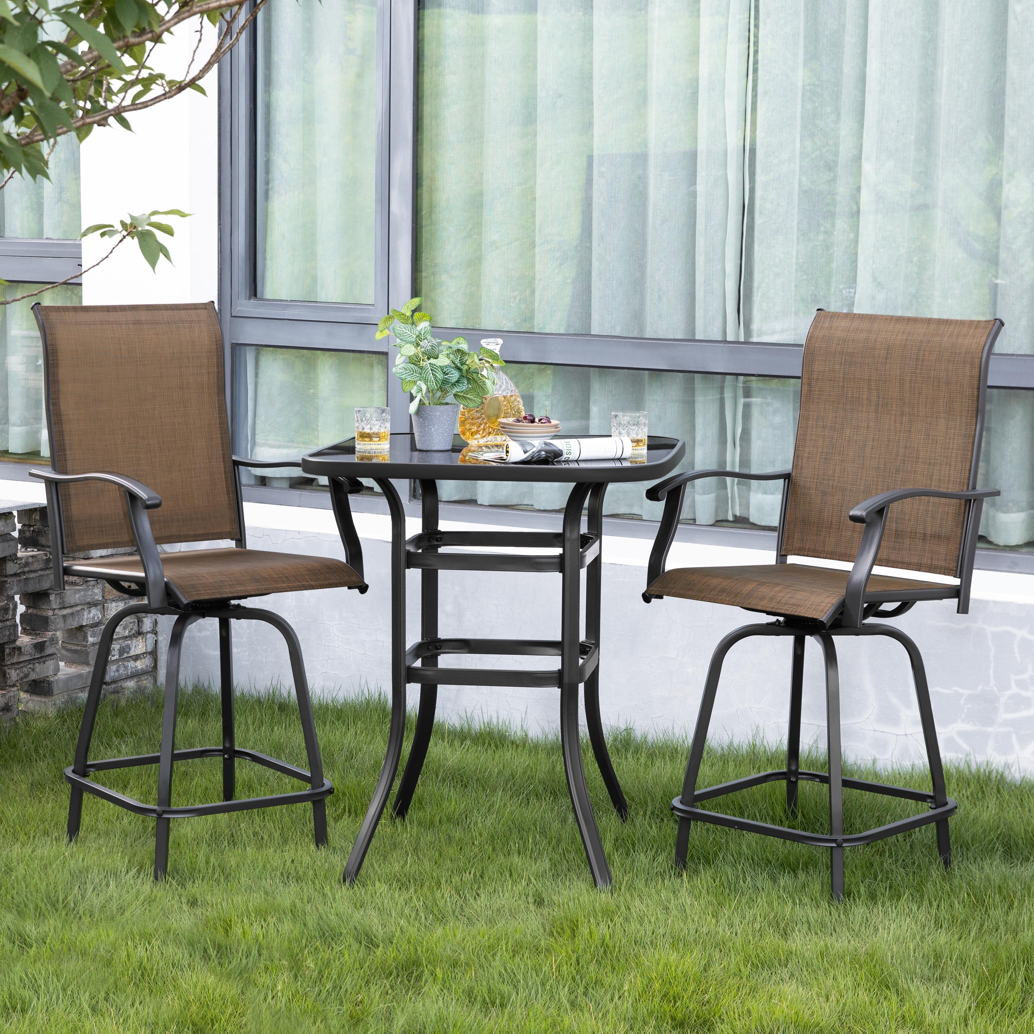 Nuu Garden Outdoor Textilene Patio Swivel Bar Stool Set