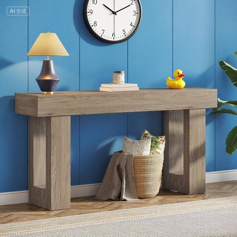 Farmhouse Console Table 63 Inch Engineered Wood MDF Entryway Living Room Hallway Sofa Table with Rustic Wood Finish