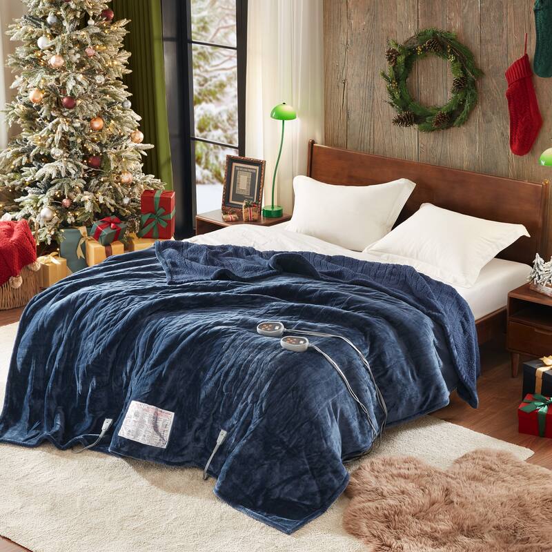 Beautyrest Solid Microlight to Berber Heated Blanket - Queen - Indigo