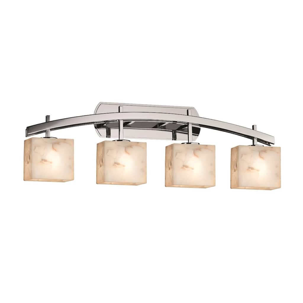 Justice Design Alabaster Rocks Archway 4-light Polished Chrome Bath Bar, Rectangle Shade