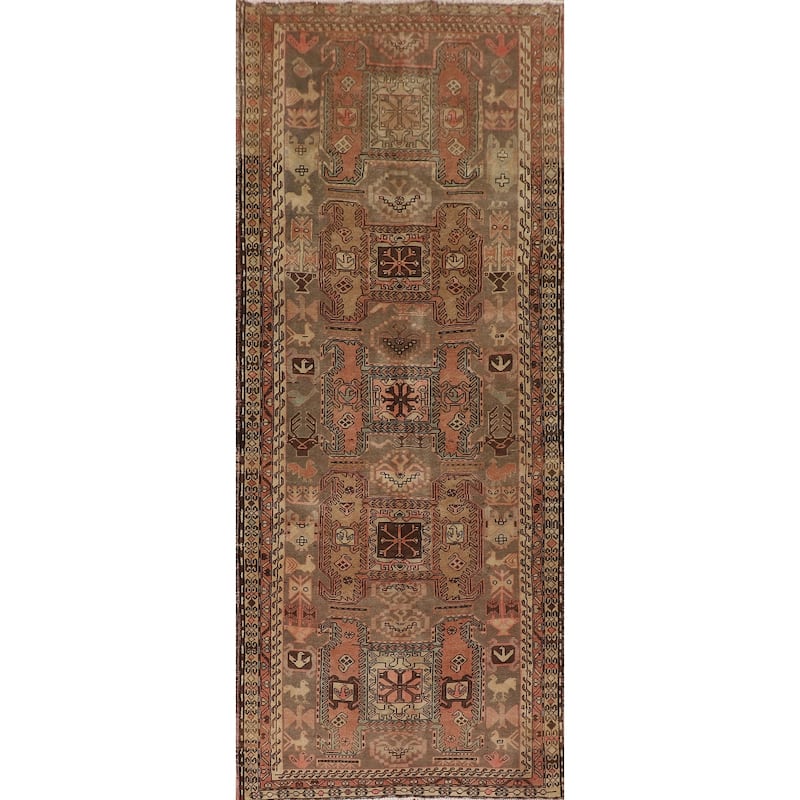 Animals Tribal Meshkin Persian Vintage Runner Rug Handmade Wool Carpet - 3'9"x 10'9"
