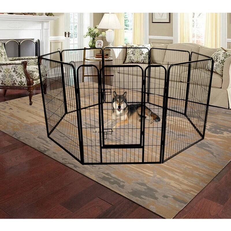 Large Metal Puppy Dog Run Fence Indoor and Outdoor Use - Black