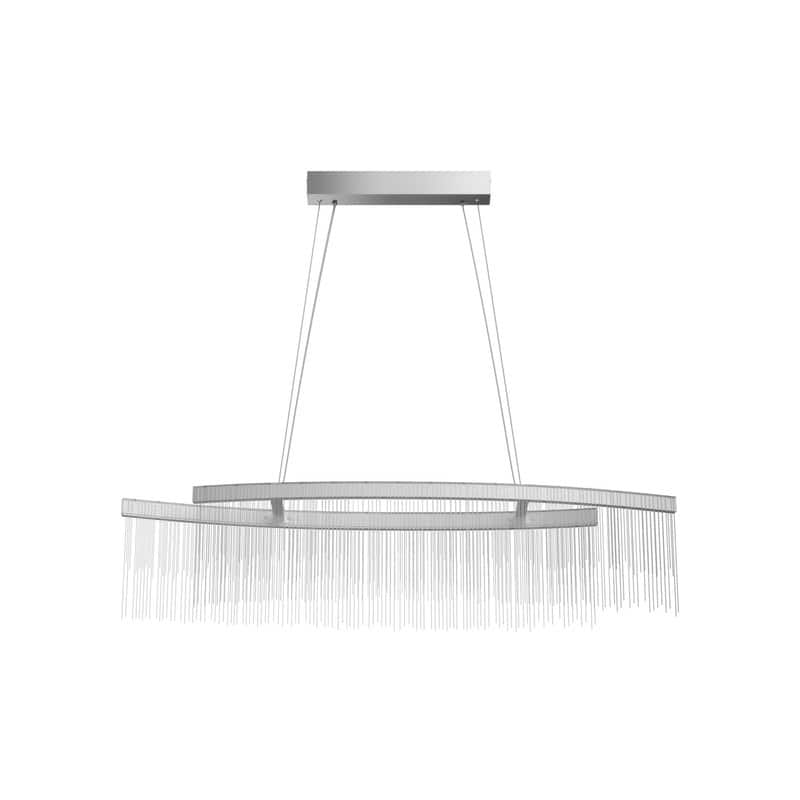 Rectangular Aluminum Tassels Chandelier Linear Ceiling Light Fixture Over Kitchen Island, 3 Colors Lighting - Chrome Silver