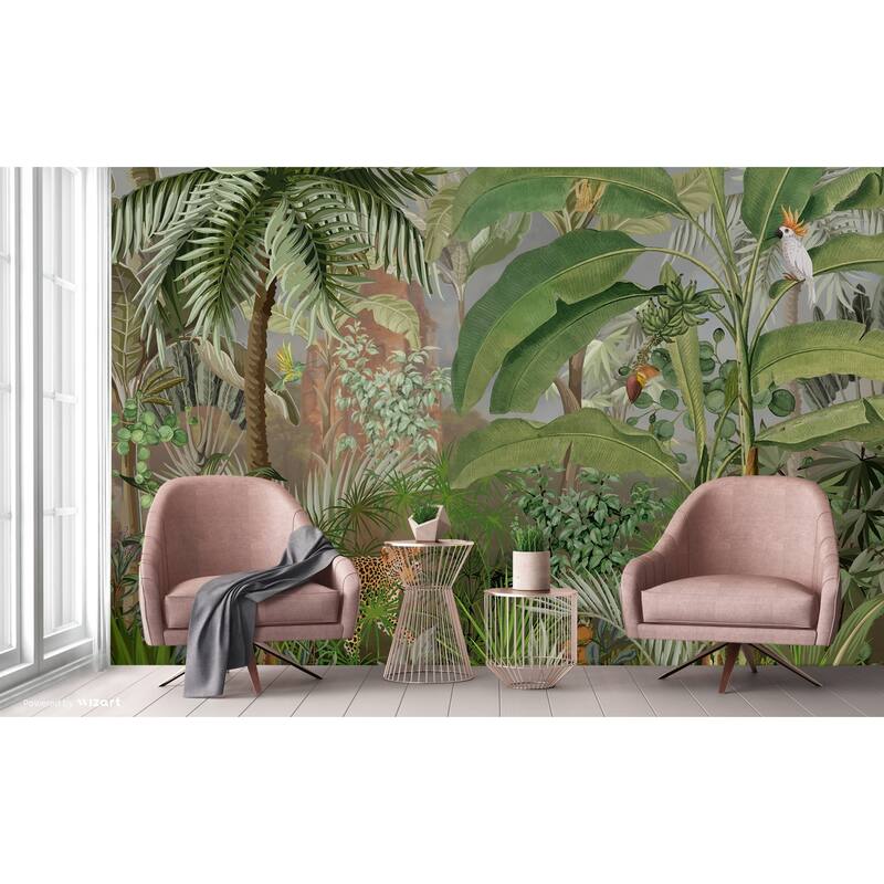 Jungle Adventure Vibrant Wildlife Wallpaper Mural with Lush Greenery