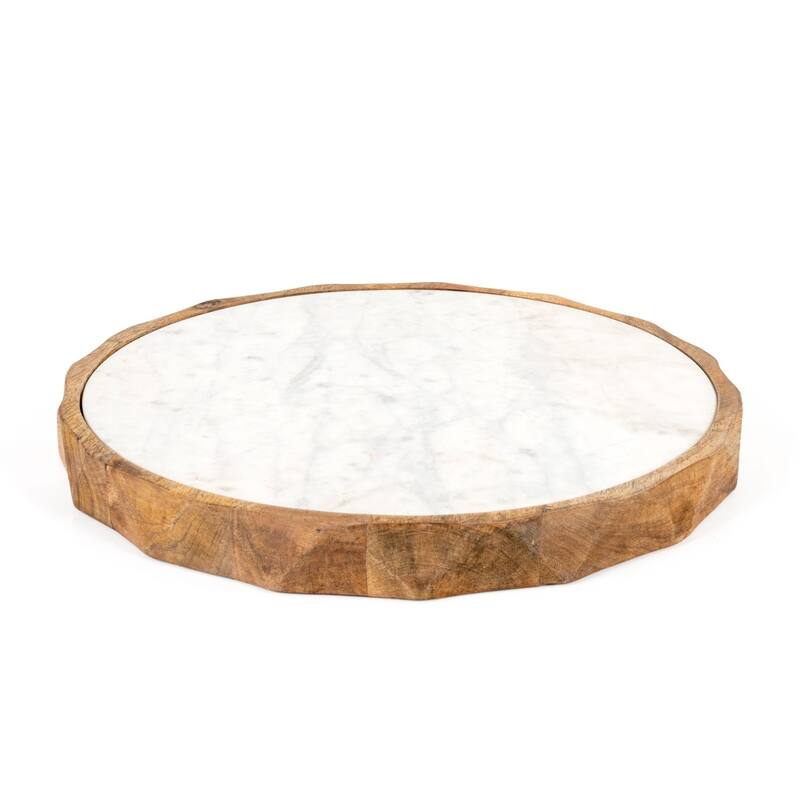 Carmelo 15" Round Marble and Wood Serving Board - 15 x 15