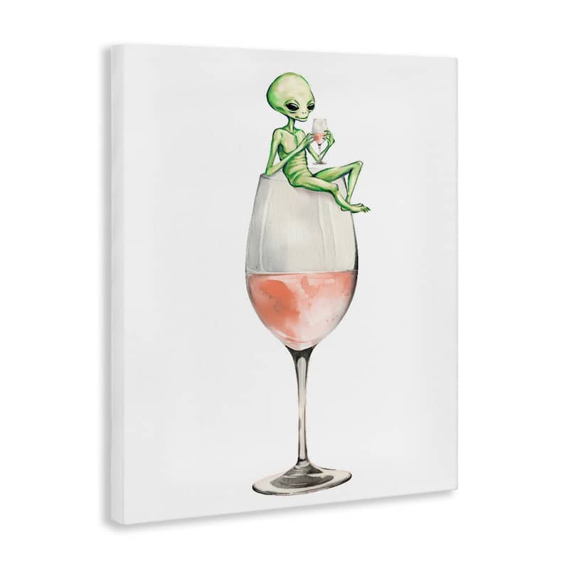 Stupell Lounging Alien on Wine Glass Canvas Wall Art Design By Lil' Rue