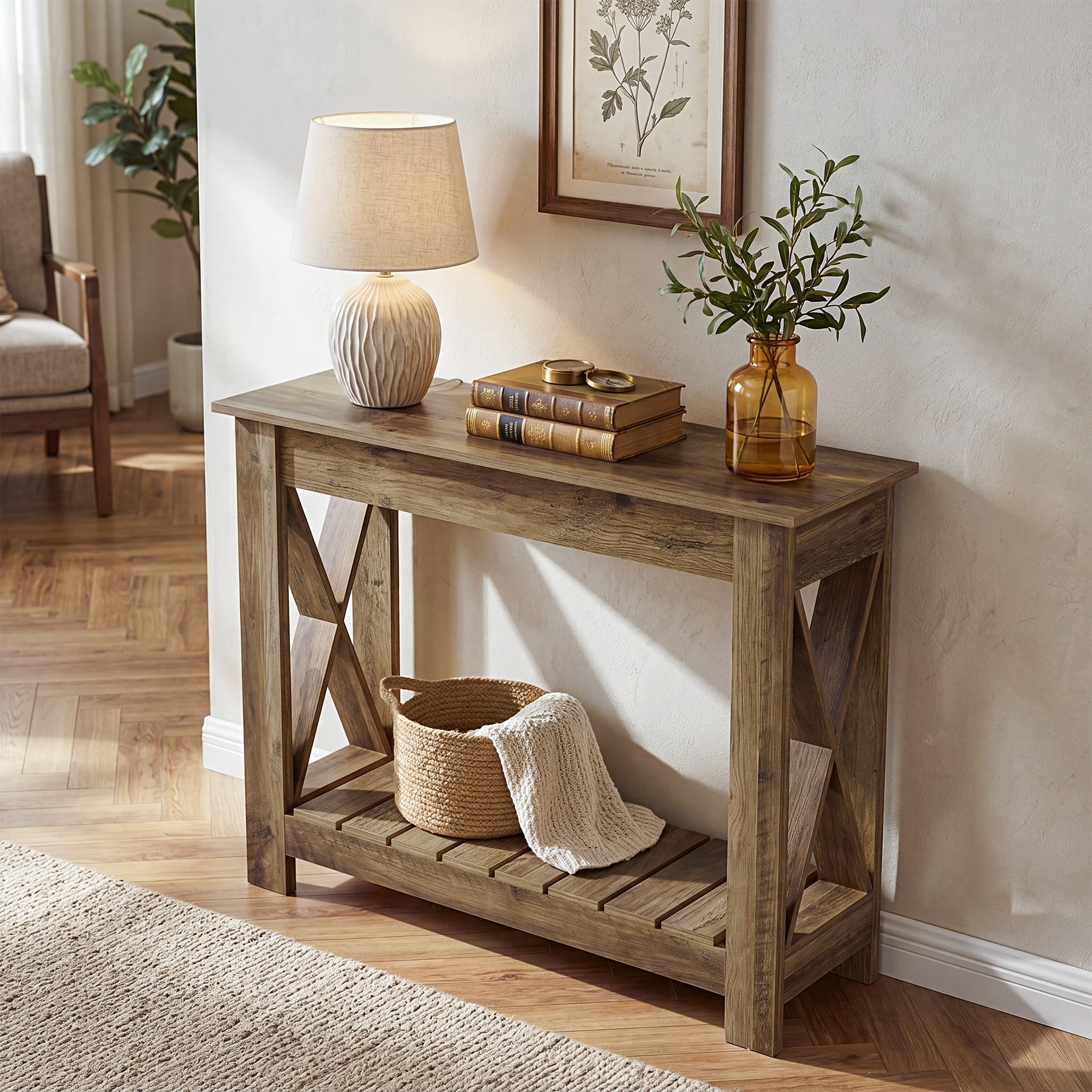 Small Farmhouse Console Sofa Table with Storage for Entryway, Hallway, Living Room Furniture by 1Easylife