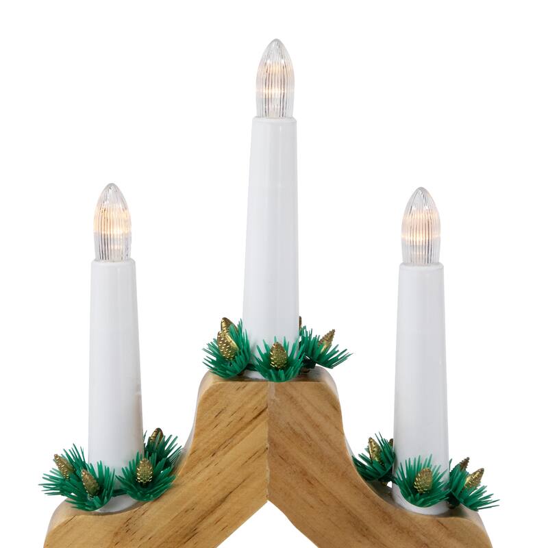 LED Lighted Christmas Candelabra Bridge - 13" - Natural Wood - C6 Clear Lights