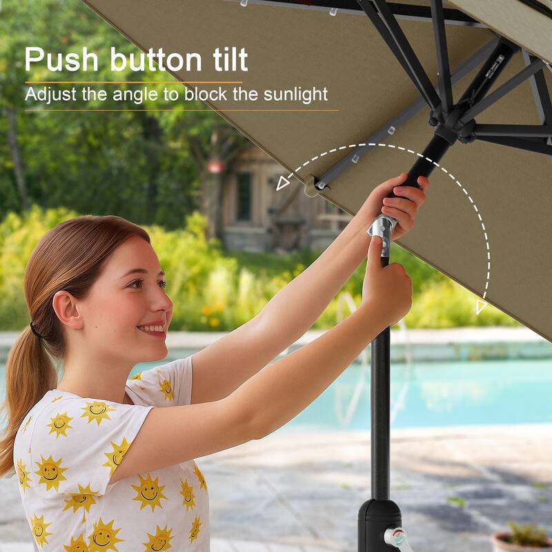 LIVOOSUN 9Ft Patio LED Market Umbrella Outdoor Table Steel Umbrella