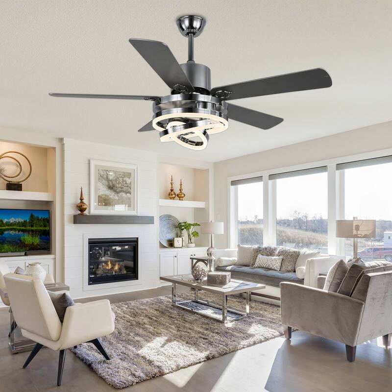 Oaks Aura 52in. DIY Shade Modern Reversible Ceiling Fan with Light, 6-Speed Silent Motor Ceiling Fan with Remote for Large Room