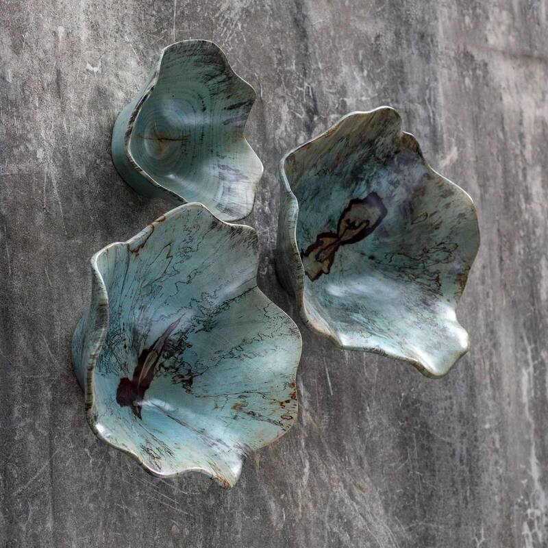 Uttermost Teo Wood Bowl Wall Art - Set of 3 - Soft Caribbean Blue