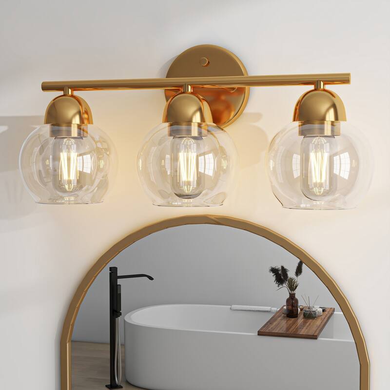 3-Light Bathroom Light Fixtures Over Mirror - Brass
