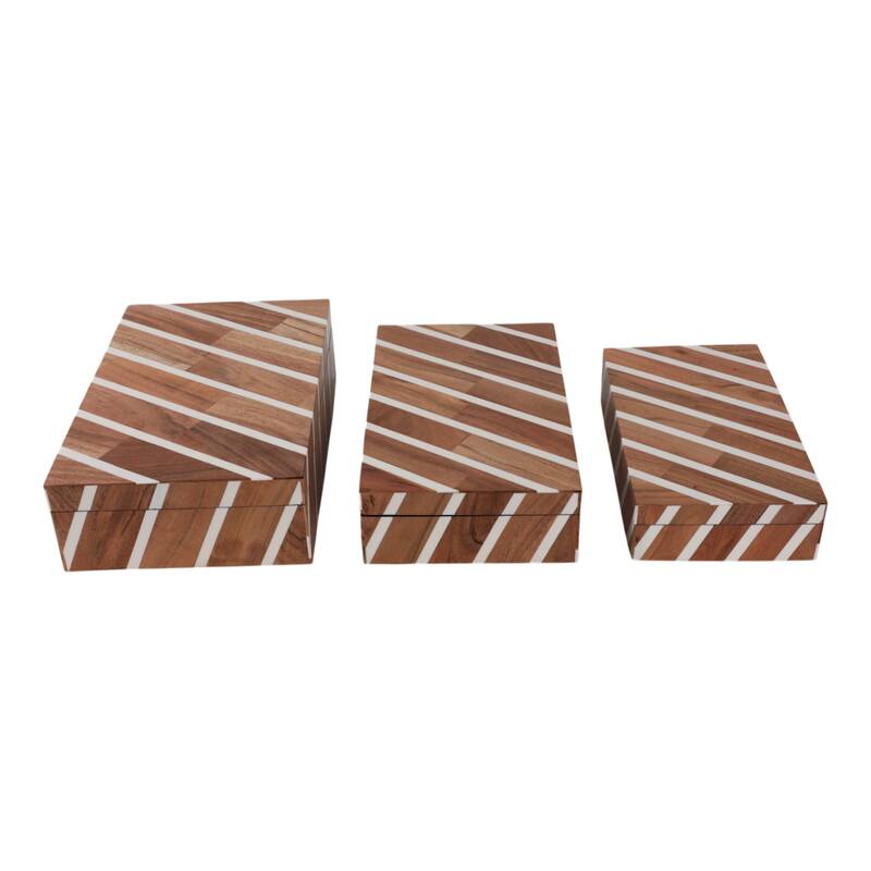 Resin Wood Storage Boxes Diagonal Stripe (Set of 3) - 10/11/12" Brown - 12" x 8" x 3.5"