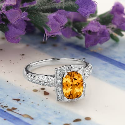 Auriya 1 3/8ct Fancy Cushion-cut Citrine Halo Diamond Engagement Ring 1/3ctw 14k Gold