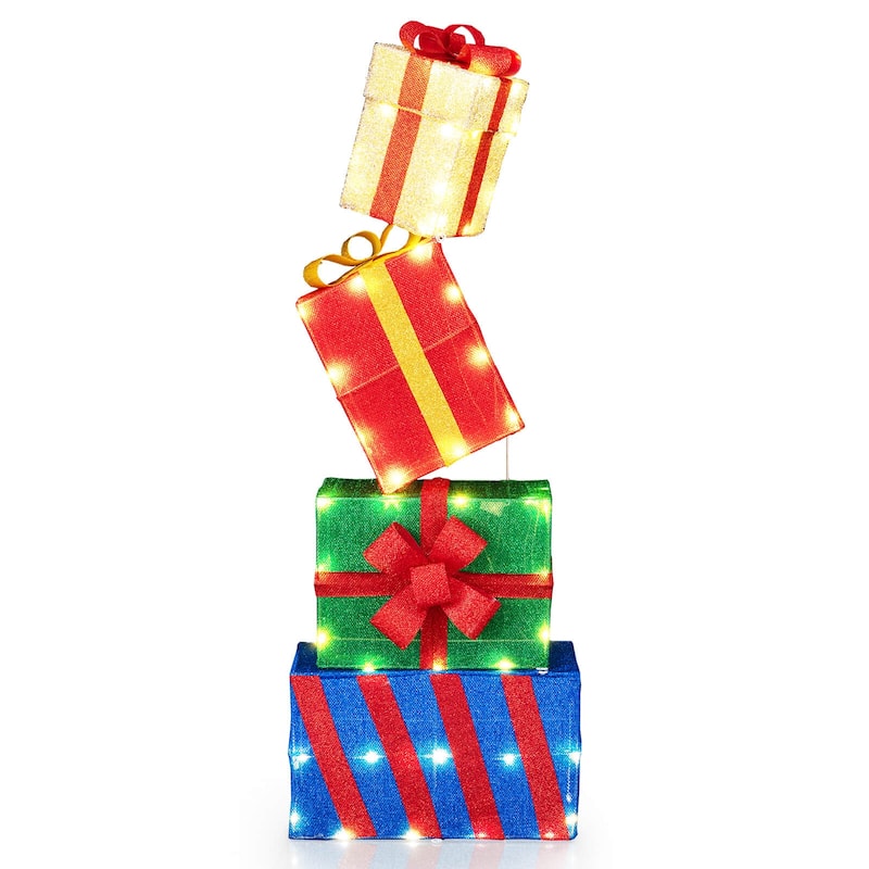 Costway Set of 4 Christmas Lighted Gift Boxes with Colorful Bows, 52 - as pic shows - See Details