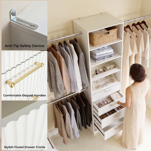 23.6"-143.3" W Modular Closet System Wardrobe Organizer with 4 Drawers &  Adjustable Hanging Rods - Bed Bath & Beyond - 42629601