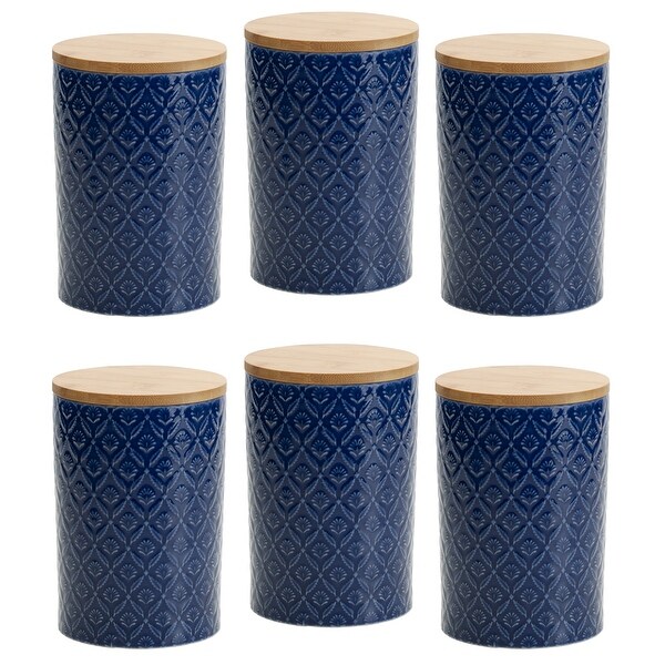 Pfaltzgraff Blue Floral 6.5IN Canister with Bamboo Lid (Set of 6). Opens flyout.