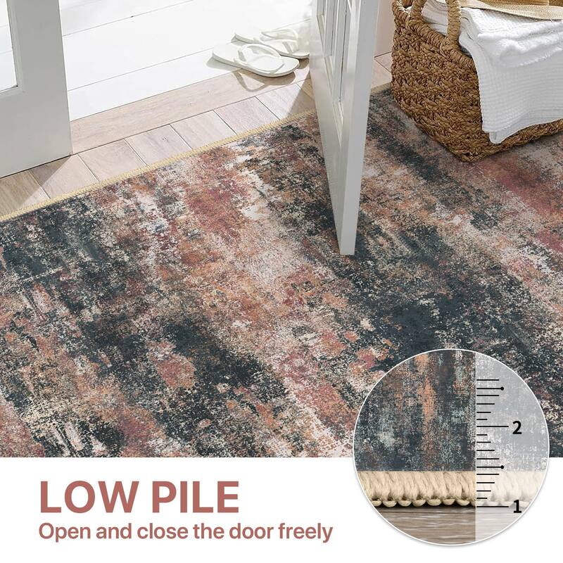 Mcow Modern Abstract Machine Washable Low Pile Area Rugs - Red - 6'X9' - Rectangle