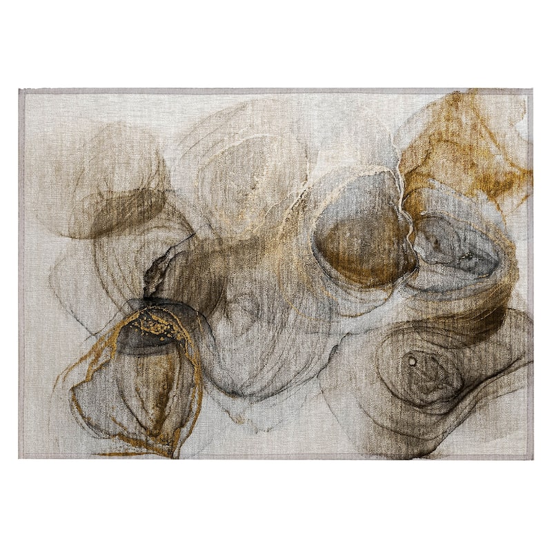 Machine Washable Indoor/ Outdoor Abstract Circles Chantille Rug