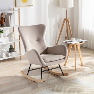 Velvet Fabric Padded Seat Rocking Chair w/ High Backrest And Armrest ...