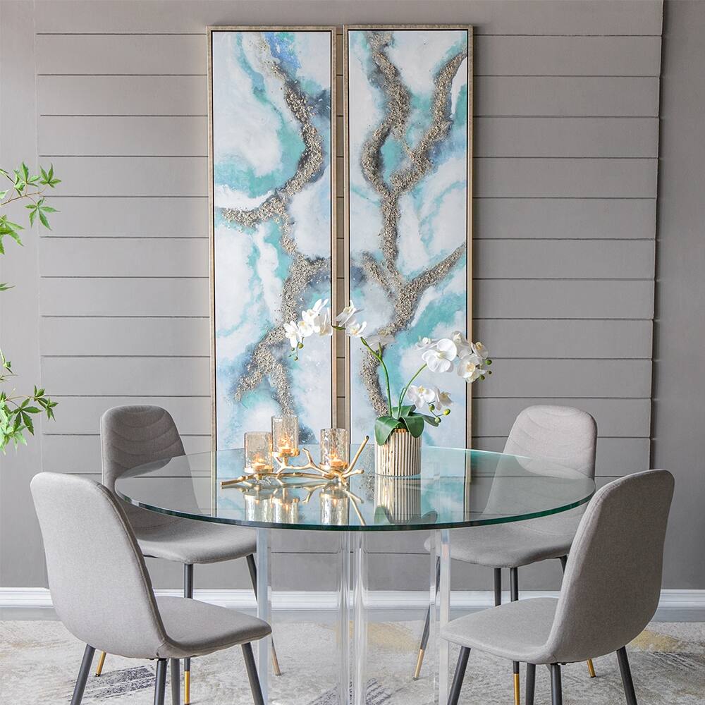 Set of 2 Elongated Modern Abstract Oil Painting, Rectangle Art Wall