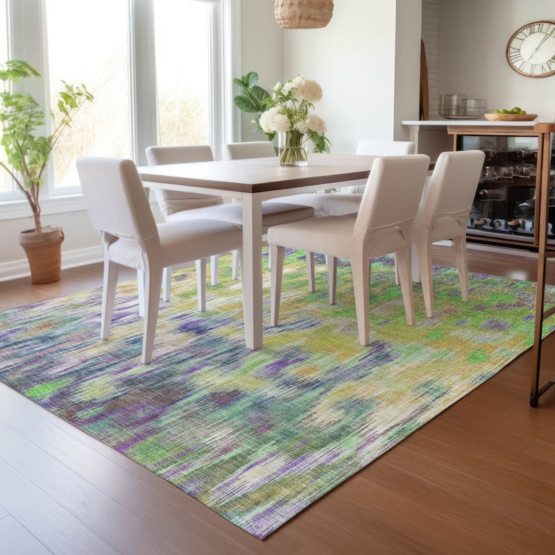 Machine Washable Indoor/Outdoor Modern Watercolor Chantille Rug