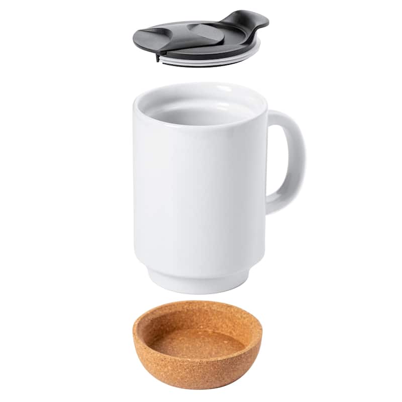 Gibson Home Modani 2 Pack Large 16.5 OZ Ceramic Mugs Set with Removable Cork Bottom and Lid