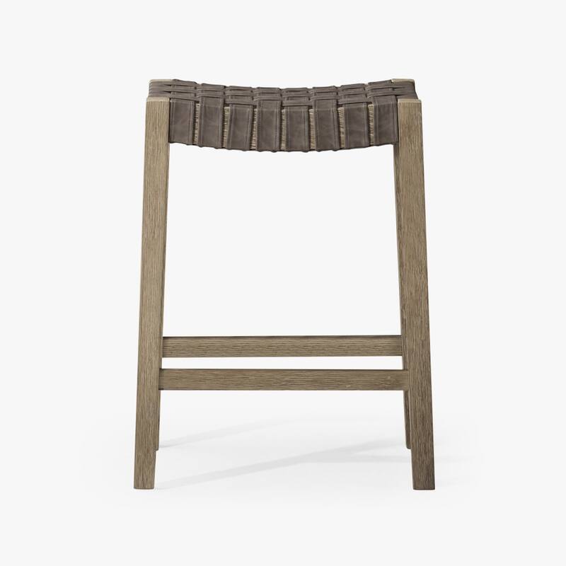 HomeRoots 26" Stone and Gray Faux Leather and Solid Wood Backless Counter Height Bar Chair