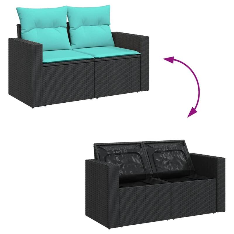 vidaXL 4 Piece Patio Sofa Set with Cushions Black Poly Rattan - 21.7 x 24.4 x 27.2