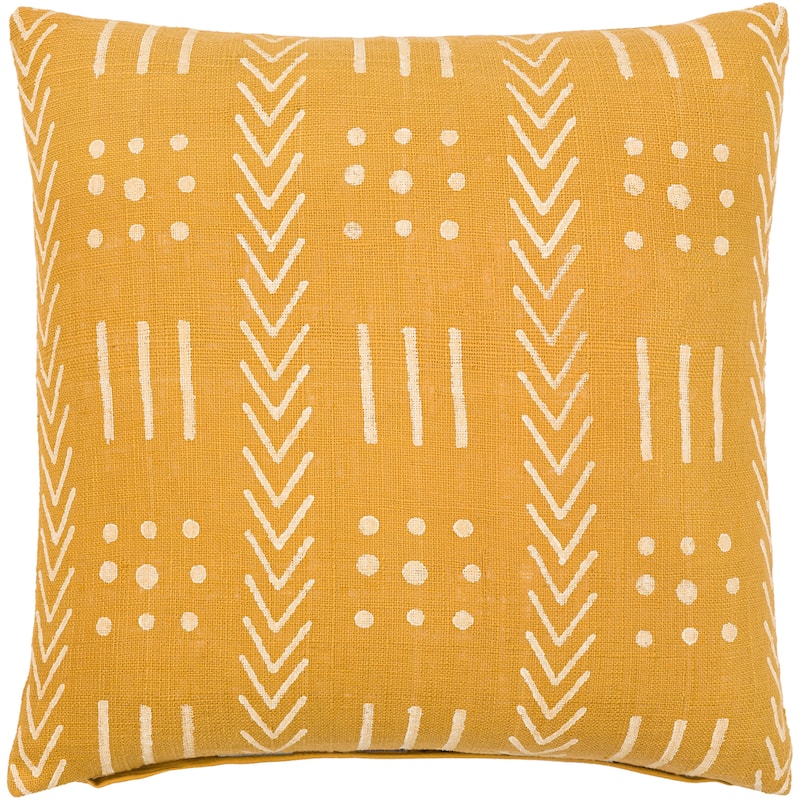 Tazmin Bold Block Printed Geometric Hand Woven Throw Pillow - 22"H x 22"W - Polyester - Mustard