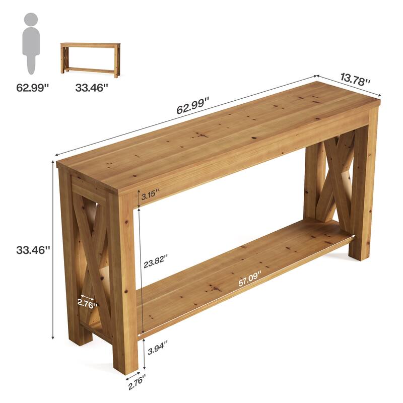 63-Inch Solid Wood Console Table for Entryway