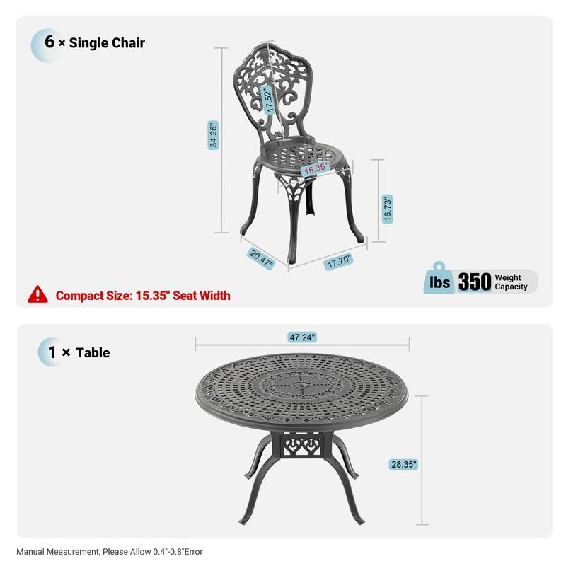 Traditions 7-Piece Patio Outdoor Dining Set with 6 Dining Chairs and 47.24 in.Round Table, Rust Free