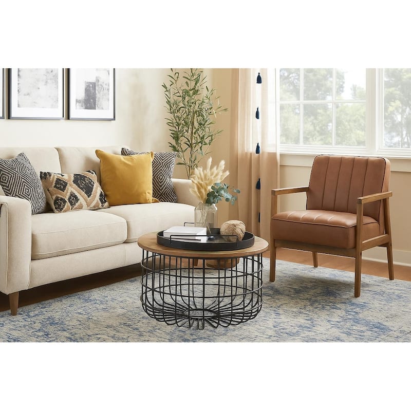 Reclaimed wood top with metal mesh base coffee table - 28"