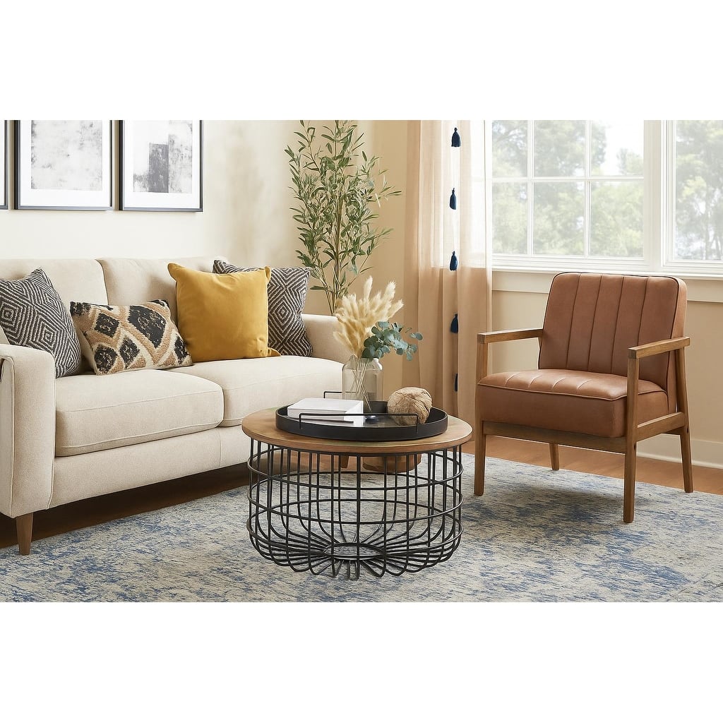 Reclaimed wood top with metal mesh base coffee table - 28"