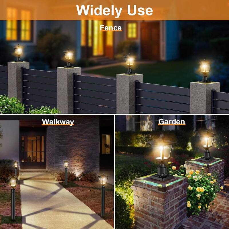 Solar Post Lights Outdoor Waterproof IP44, Warm White LED Lamp for Garden, Pathway, Driveway, Fence, Patio Decor - 15.75''