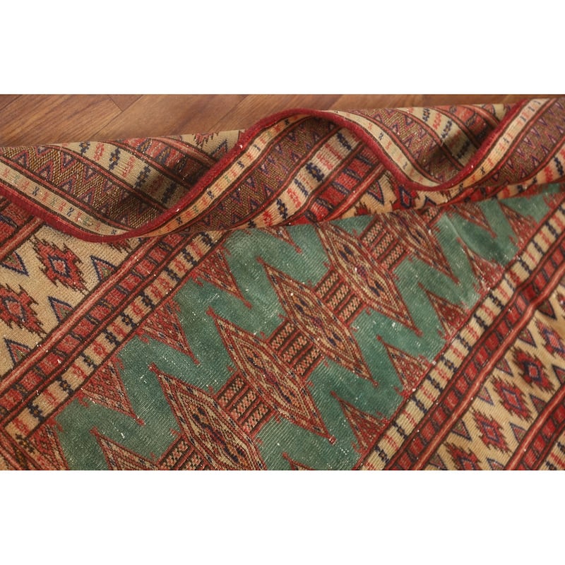 Hand Knotted Oriental 100% Wool Carpet Traditional Geometric Green Bokhara Area Rug - 4' 6'' X 3' 2''