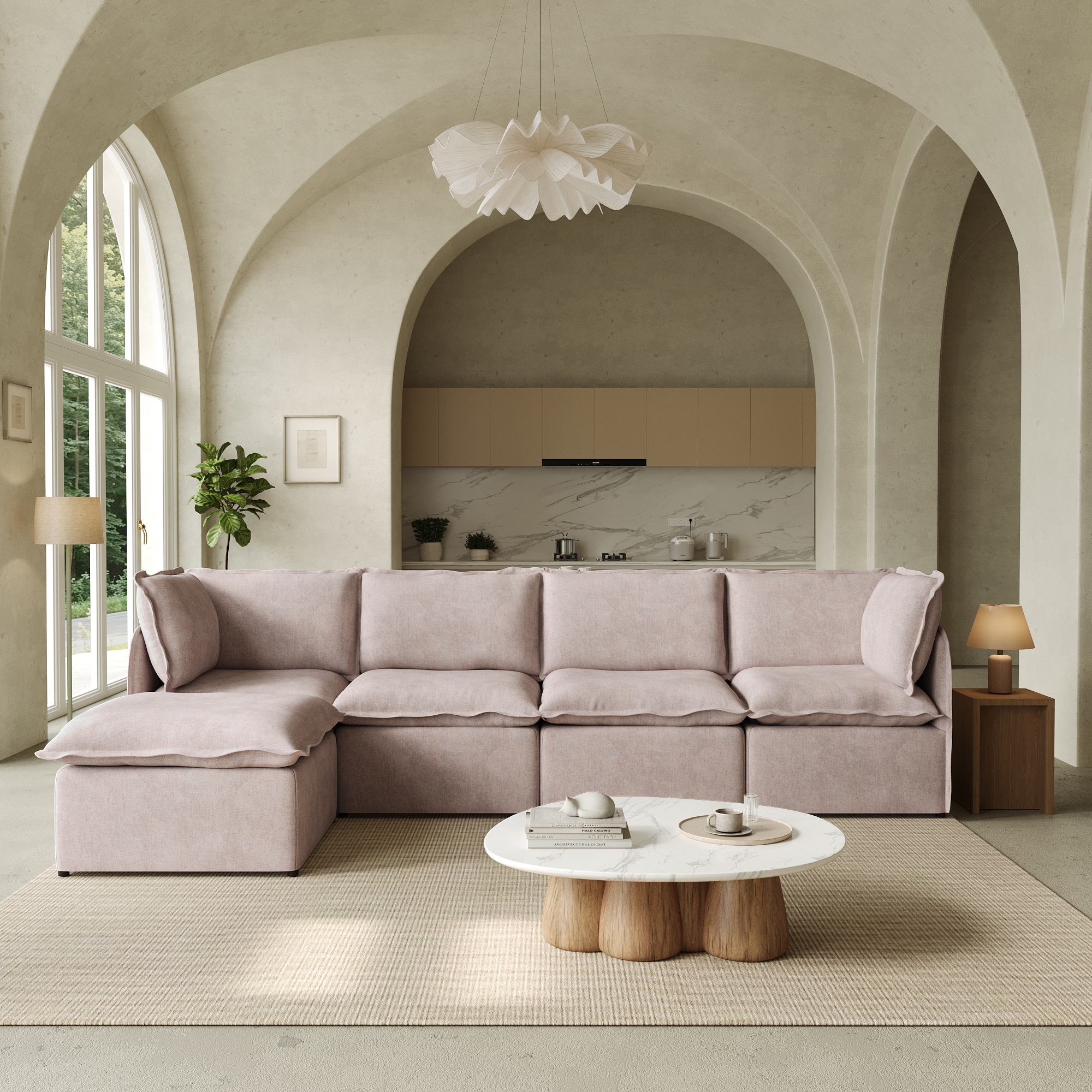 Upholstered Sectional , Cloud Sofa, 4 Seater Modular Sectional Sofa, with Ottoman Comfort L-shaped Sofa for Living Room, Bedroom