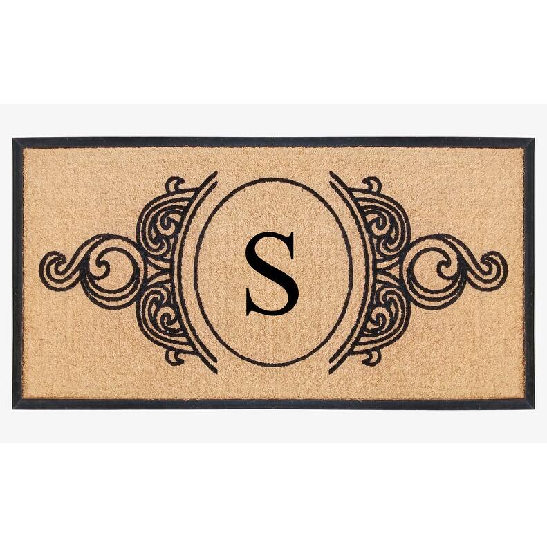 A1HC Natural Coir & Rubber Hand Flocked Large Monogrammed Doormat 30X60 Inch - S
