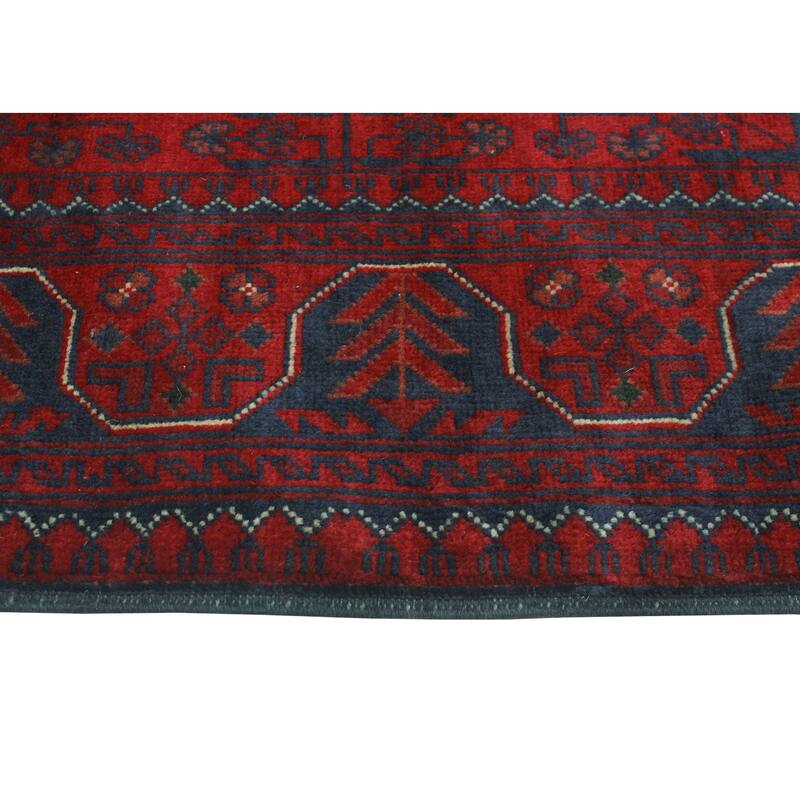 Khamyab Rose Red/Navy Runner - 2'8" x 13'5"