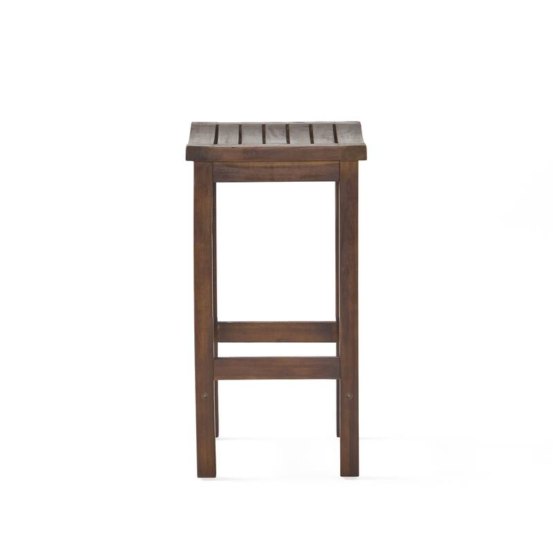 Roomfitters Outdoor Acacia Wood Bar Stool Set of 2, 24'' Counter Height Backless Patio Stools with Curved Seat, Mahogany Brown