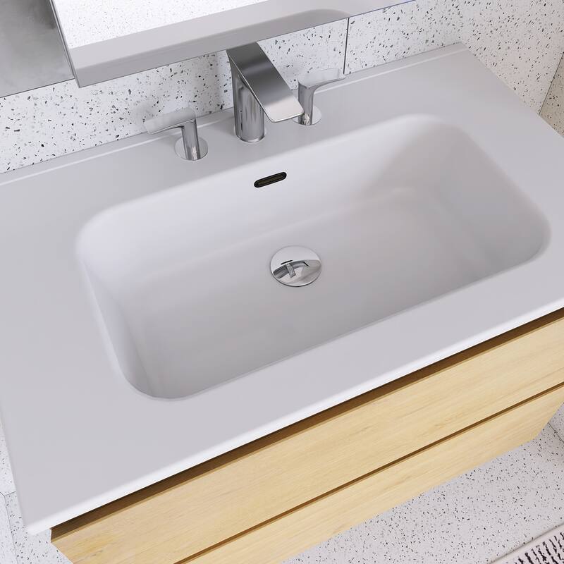 Floating Integrated Bathroom Vanity with Ceramic Sink, Three Faucet Holes