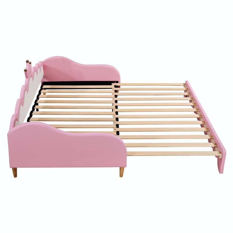 Modern Upholstered Princess Twin Extending Daybed with LED Lights