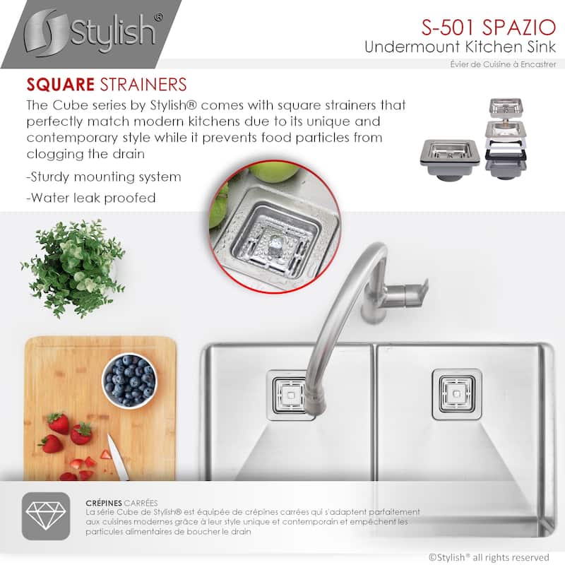 Undermount 33" Stainless Steel Double-Bowl Kitchen Sink Handmade - 33" x 18" x 10"