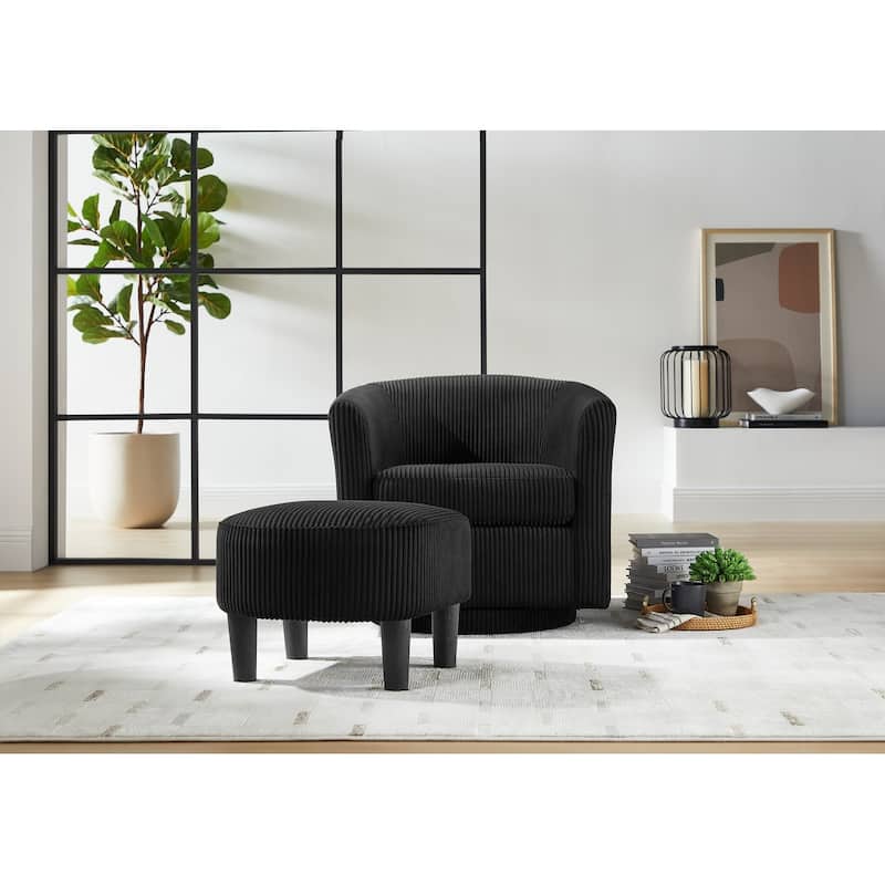 360° Swivel Accent Chair with Ottoman, Barrel Chair with Upholstered