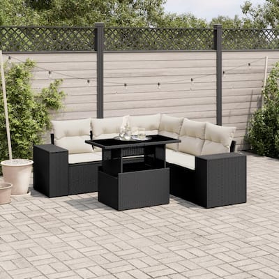 vidaXL Patio Sofa Set with Cushions Outdoor Furniture 6 Piece Poly Rattan - 21.7 x 39.4 x 28.7
