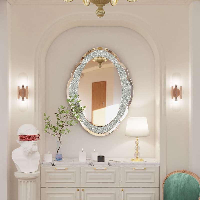 Sparkling Crystal Crush Diamond Oval Blossom Accent Mirror - 23.6" W x 31.5" H