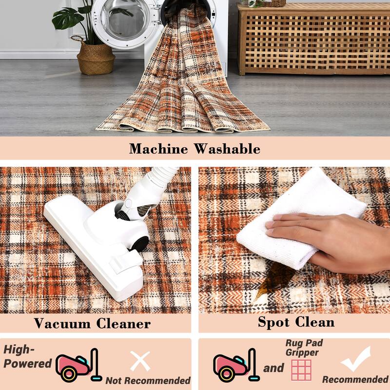 Washable Area Rugs for Living Room Bedroom Modern Plaid Rug Soft Non Slip Low Pile Farmhouse Geometric Rug